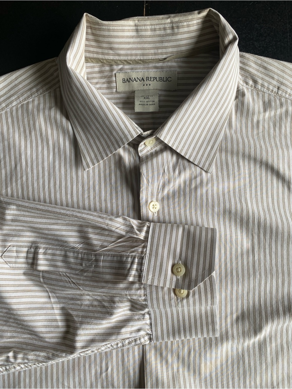 Banana Republic Men’s Beige and White Striped Dress Shirt